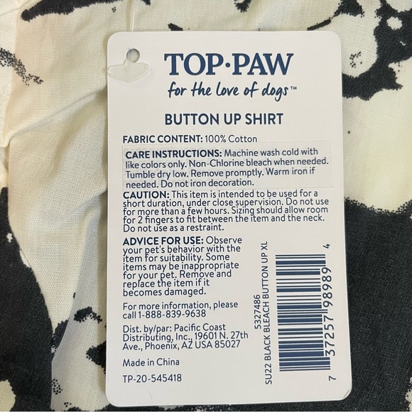 Top Paw Black Bleach Button Up Dress Shirt for Dogs Size XL - Picture 12 of 12